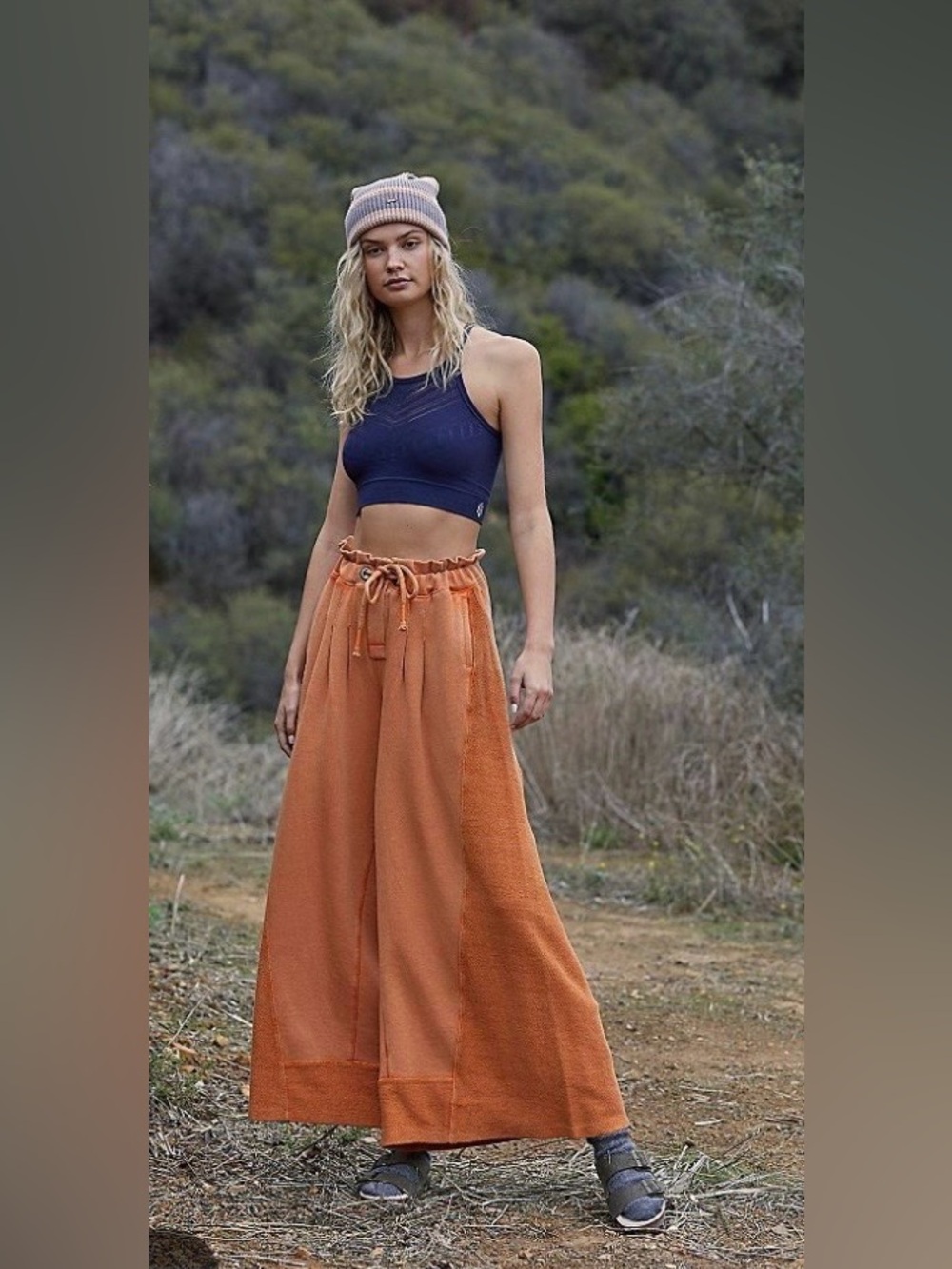 Free People Half Court Wide-Leg Pants in Rust Orange